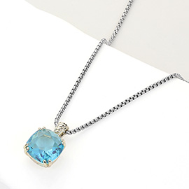 14K Gold Plated CZ Square Stone Pendant Necklace