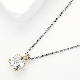 14K Gold Plated CZ Square Stone Pendant Necklace