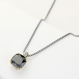 14K Gold Plated CZ Square Stone Pendant Necklace