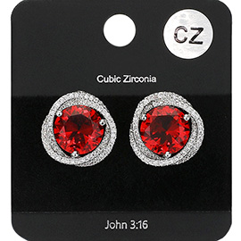 CZ Round Accented Stud Evening Earrings