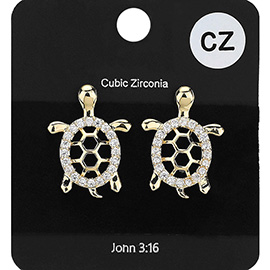 CZ Stone Paved Turtle Stud Earrings