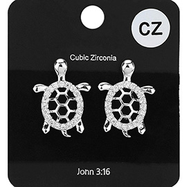 CZ Stone Paved Turtle Stud Earrings