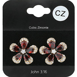 CZ Stone Flower Stud Evening Earrings