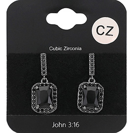 Square CZ Stone Cluster Dangle Evening Earrings