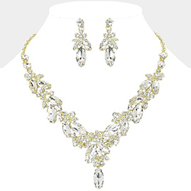 Flower Marquise Stone Cluster Y Shaped Evening Necklace