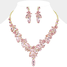 Flower Marquise Stone Cluster Y Shaped Evening Necklace