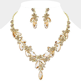 Flower Marquise Stone Cluster Y Shaped Evening Necklace