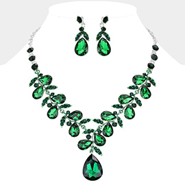 Teardrop Cluster Embellished Pendant Evening Necklace