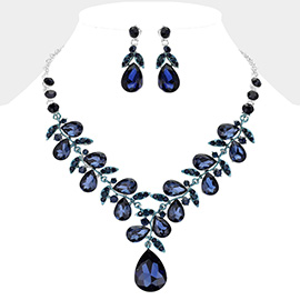 Teardrop Cluster Embellished Pendant Evening Necklace