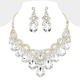 Teardrop Glass Stone Cluster Embellished Evening Necklace