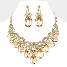 Teardrop Glass Stone Cluster Embellished Evening Necklace