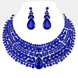 Teardrop Stone Accented Marquise Round Stone Embellished Chunky Collar Evening Necklace