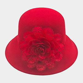 Bling Studded Flower Felt Wedding Jazz Church Bucket Hat