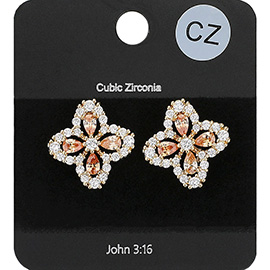 CZ Quatrefoil Stud Evening Earrings