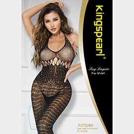 Rhinestone Embellished Fishnet Lace Body Dress