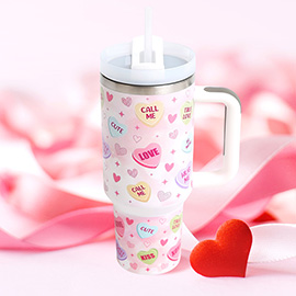 LOVE CUTE CALL ME KISS Valentine Message Heart Pattern Printed 40oz Stainless Steel Tumbler with Handle