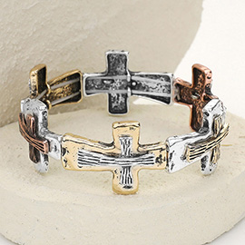 Metal Cross Beaded Stretch Bracelet