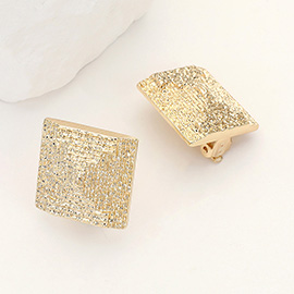 Textured Metal Square Clip On Earrings