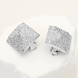 Textured Metal Square Clip On Earrings