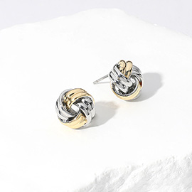 14k Gold Plated Two Tone Knot Stud Earrings