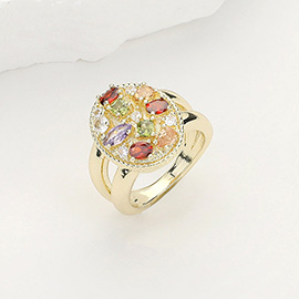 Multi Color Shaped CZ Stone Paved Oval Plated Pointed Ring