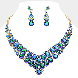 Teardrop Stone Cluster Collar Evening Necklace