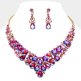 Teardrop Stone Cluster Collar Evening Necklace