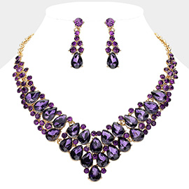 Teardrop Stone Cluster Collar Evening Necklace