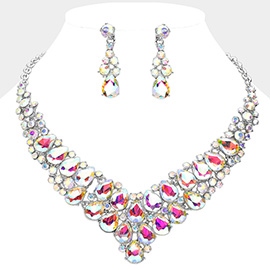 Teardrop Stone Cluster Collar Evening Necklace