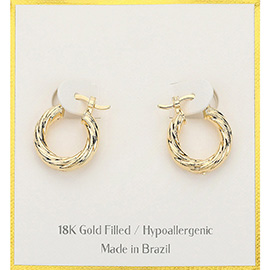 18K Gold Filled Hypoallergenic Twisted Mini Hoop Pin Catch Earrings