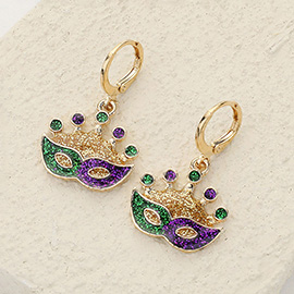 Glittered Enamel Mardi Gras Mask Dangle Earrings