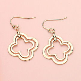 Double Open Metal Quatrefoil Dangle Earrings