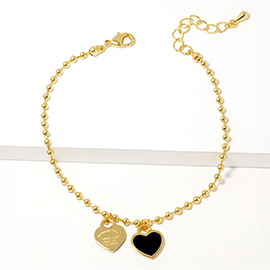 Double Heart Charm Bubble Chain Bracelet