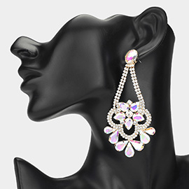 Teardrop Stone Cluster Embellished Chandelier Evening Earrings