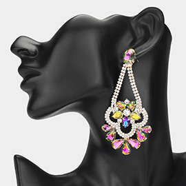 Teardrop Stone Cluster Embellished Chandelier Evening Earrings