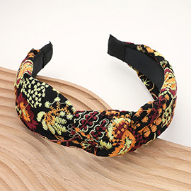 Flower Leaves Embroidered Knot Headband