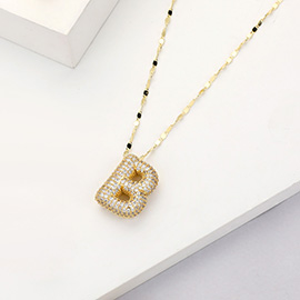 -B- Gold Dipped CZ Stone Paved Monogram Pendant Necklace