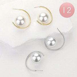 12Pairs - Pearl Hoop Earrings