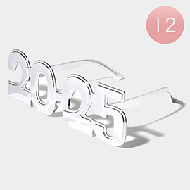 12PCS - 2025 Silver Frame New Year Decorative Sunglasses