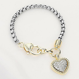 CZ Stone Paved Heart Charm Bracelet