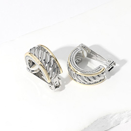 14K Gold Plated Two Tone Metal Twisted Clip On Earrings