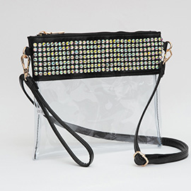 Bling Studded Flat Transparent Crossbody Bag with Wristlet