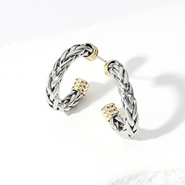 14K Gold Plated Two Tone Braided Hoop Earrings