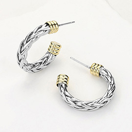 14K Gold Plated Two Tone Braided Hoop Earrings