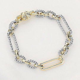 14k Gold Plated Two Tone Textured Oval Chain Magnetic Bracelet