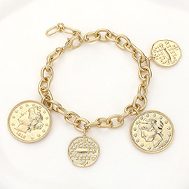 Metal Coin Charm Station Bracelet