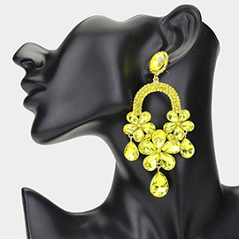 Flower Teardrop Stone Embellished Chandelier Dangle Earrings