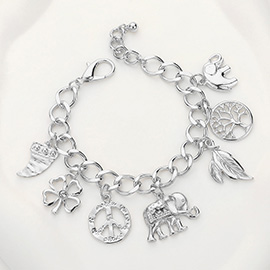 Horn Clover Peace Elephant Leaf Tree of Life Charm Station Bracelet