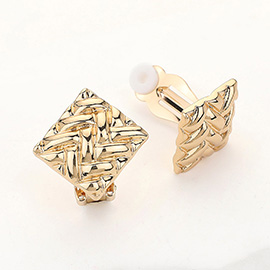 Textured Metal Square Clip On Earrings