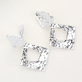 Textured Metal Open Rhombus Dangle Clip On Earrings